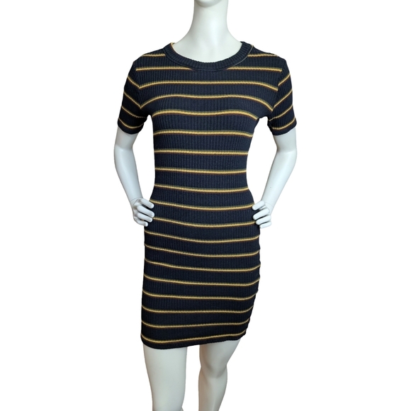 Zara Dresses & Skirts - Zara Trafaluc Ribbed Stripe Knit Dress | Stretchy Bodycon | Short Sleeve, Size S